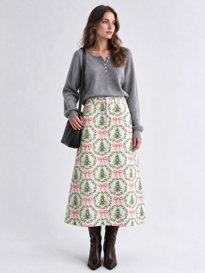 Ranch Wreath Roundup Ankle-Length Denim Skirt