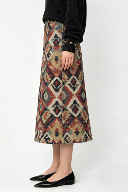 Desert Dreamweaver Ankle-Length Denim Skirt