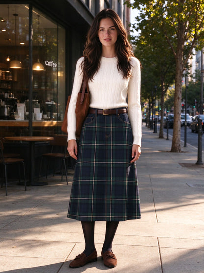 Ranchland Tartan Ankle-Length Denim Skirt