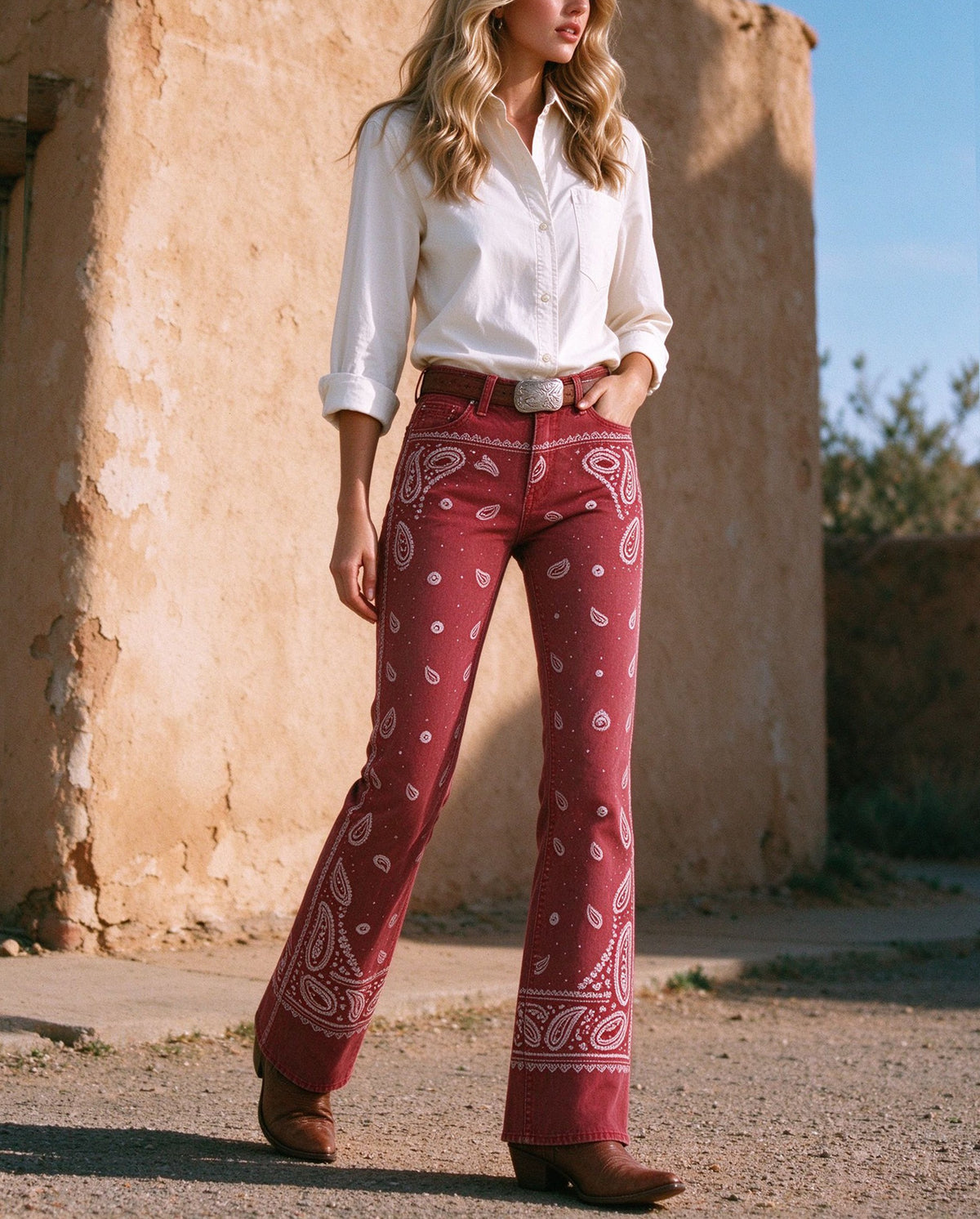 Rodeo Rose Bandana Low-Rise Bootcut Jeans