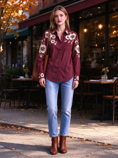 Desert Blossom Long Sleeve Denim Shirt