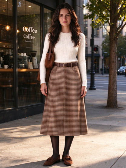 Prairie Dust Check Ankle-Length Denim Skirt