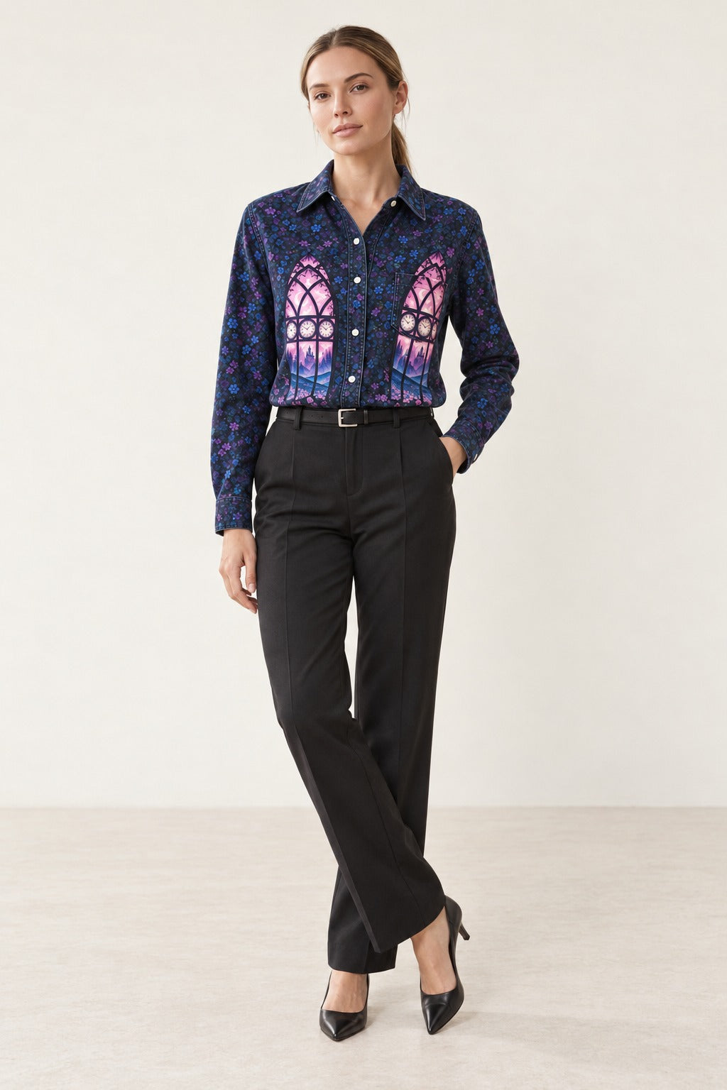 Midnight Cathedral Long Sleeve Denim Shirt
