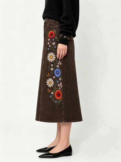 Prairie Daisy Trail Ankle-Length Denim Skirt