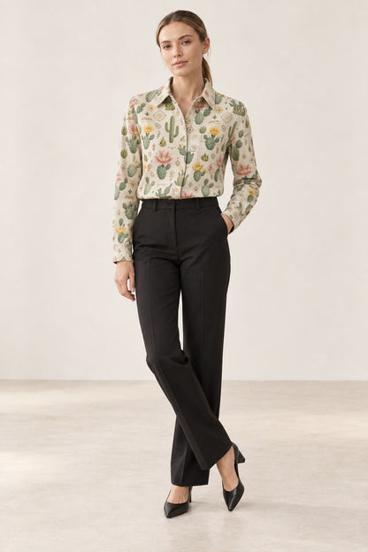 Prairie Cactus Blossom Long Sleeve Denim Shirt