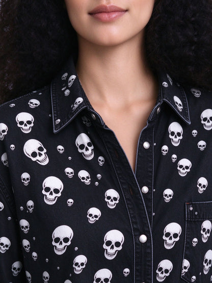 Skull Saddle Long Sleeve Denim Shirt