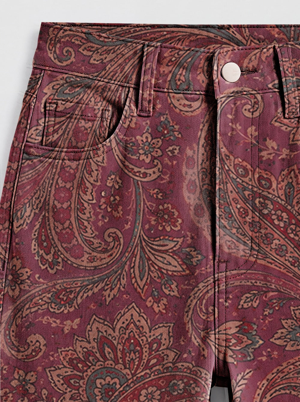 Paisley Dust Bootcut Jeans – Back View – Riley – Burgundy