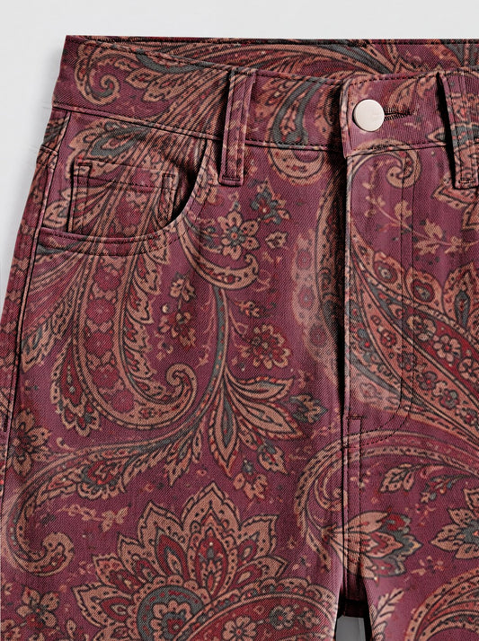 Paisley Dust Bootcut Jeans – Back View – Riley – Burgundy