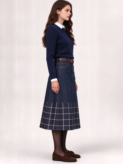 Prairie Windowpane Ankle-Length Denim Skirt
