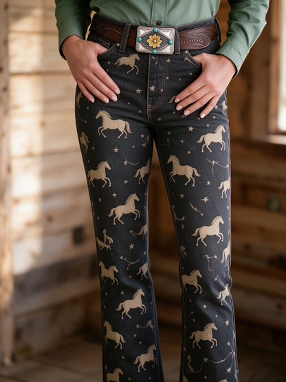 Mustang Stampede Print Low-Rise Bootcut Jeans