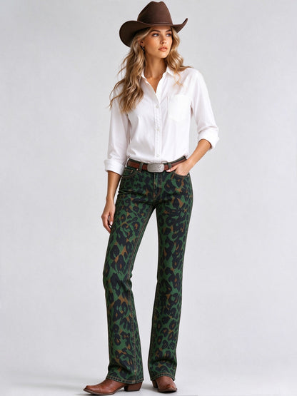 Mustang Leopard Low-Rise Bootcut Jeans