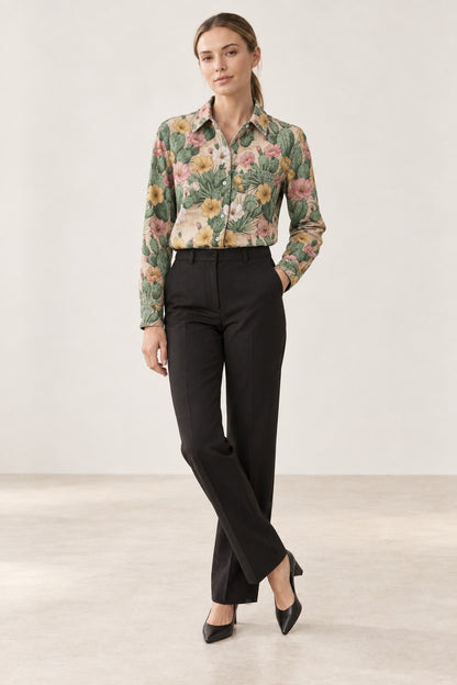 Desert Cactus Bloom Long Sleeve Denim Shirt