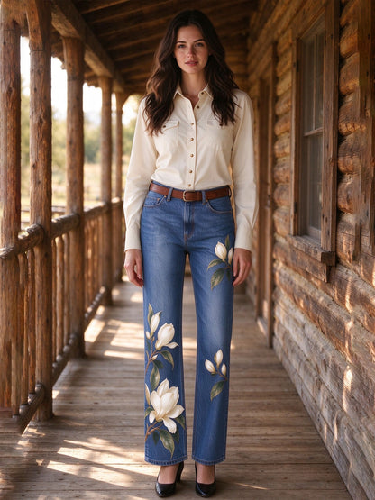 Magnolia Trail Mid-Rise Straight-Leg Jeans