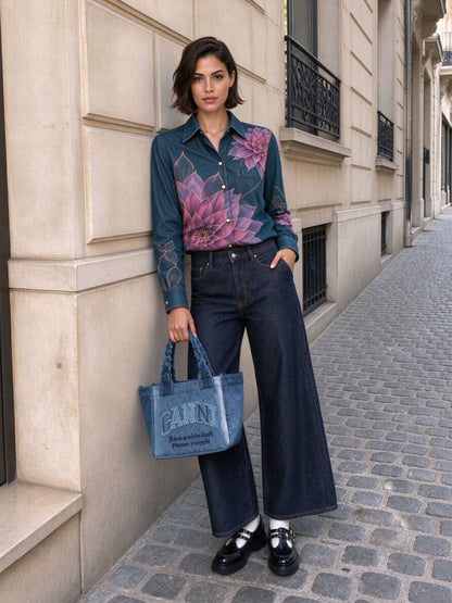 Desert Dahlia Dream Long Sleeve Denim Shirt