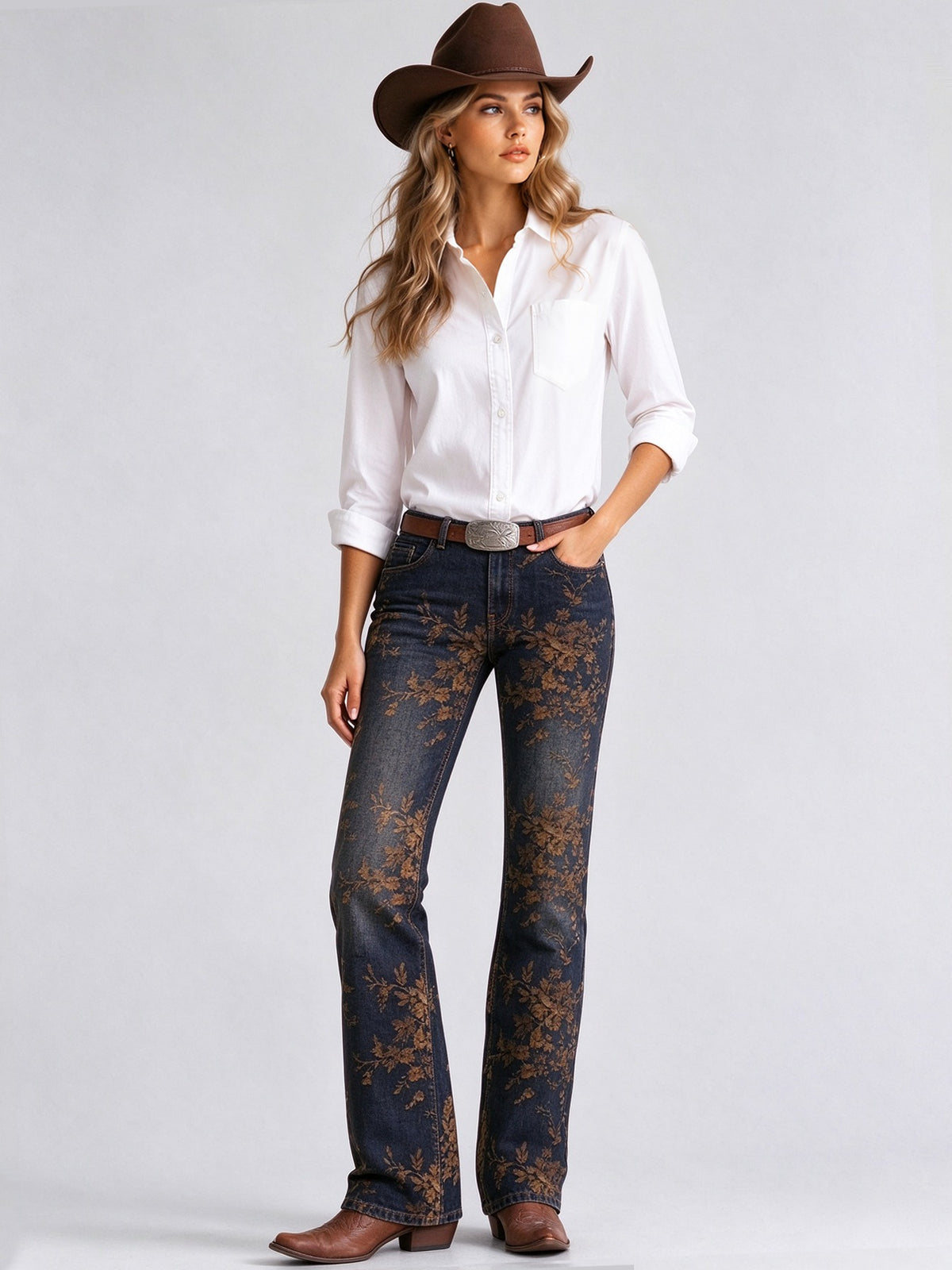 Prairie Night Bloom Low-Rise Bootcut Jeans