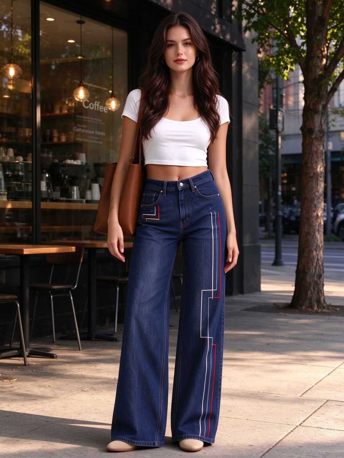 Rodeo Stitch Lines High-Rise Straight-Leg Jeans