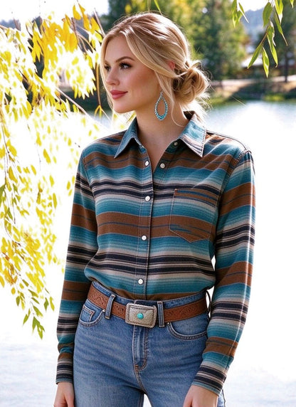 Desert Serape Long Sleeve Denim Shirt