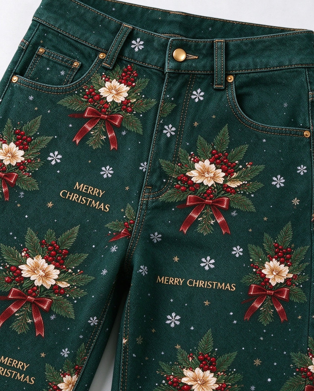 Outlaw Poinsettia Bloom Wide-Leg Jeans