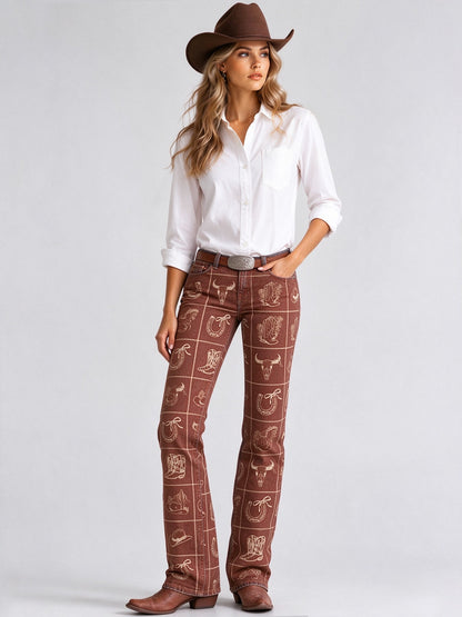 Rodeo Icon Grid Low-Rise Bootcut Jeans