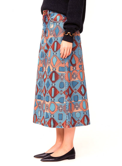 Desert Horseshoe Ranch Ankle-Length Denim Skirt