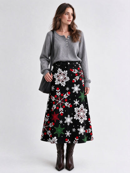Snowflake Stampede Ankle-Length Denim Skirt