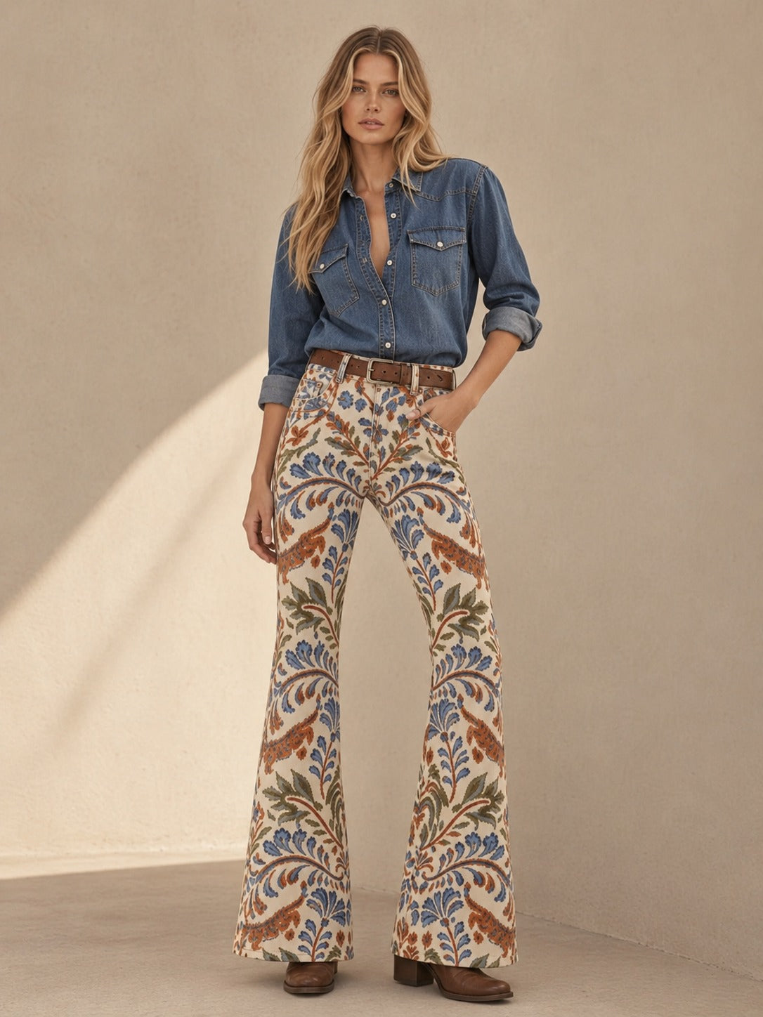 Cream Petal Bootcut Jeans