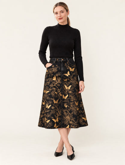 Golden Wings Ankle-Length Denim Skirt