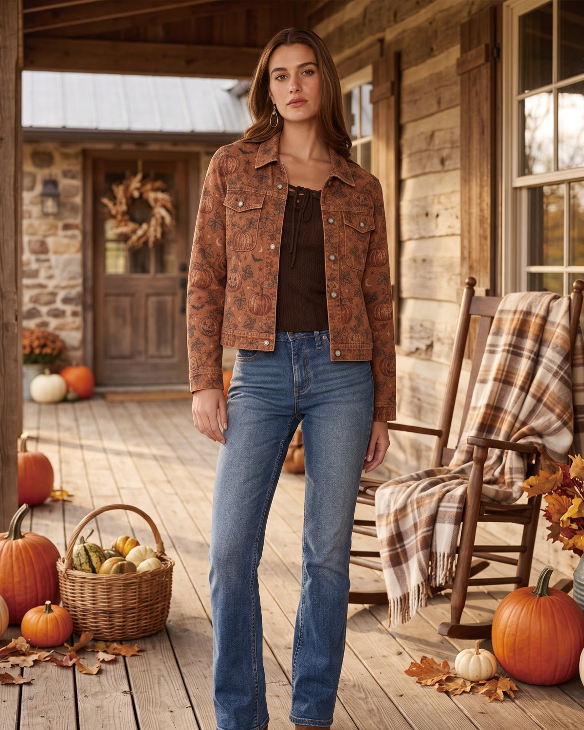 Pumpkin Prairie Burnt Cropped Denim Jacket