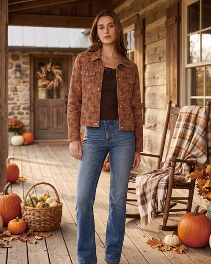 Pumpkin Prairie Burnt Cropped Denim Jacket