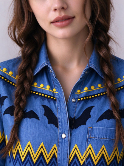 Midnight Batline Long Sleeve Denim Shirt