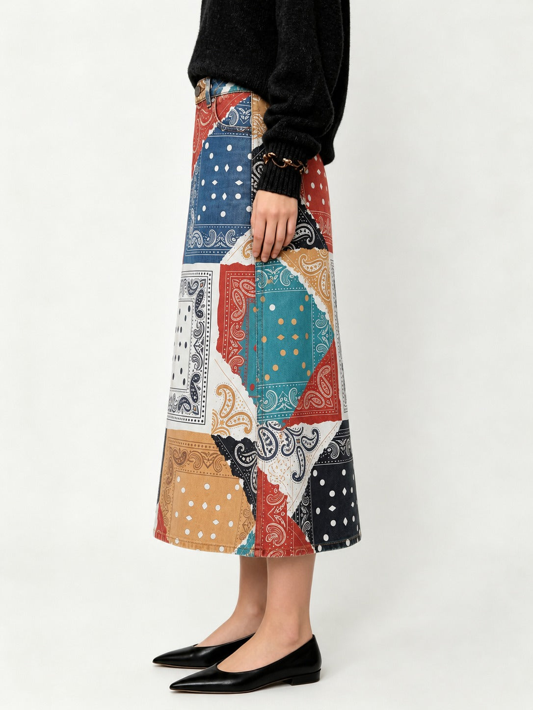 Tooled Concho Heritage Ankle-Length Denim Skirt