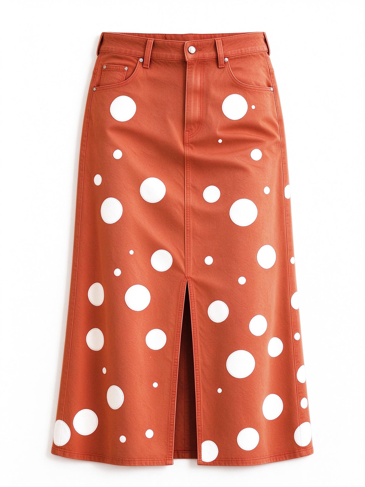 Cactus Bloom Terracotta Western Denim Midi Skirt – Back View – Riley – Terracotta