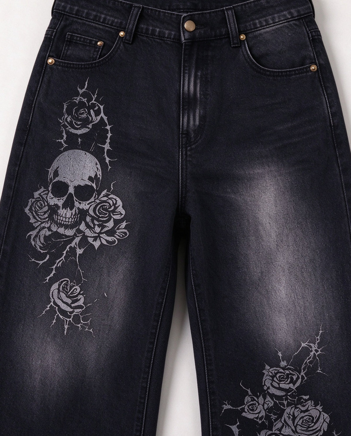 Gunslinger Grave Roses Wide-Leg Jeans