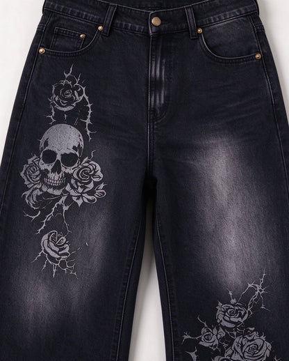 Gunslinger Grave Roses Wide-Leg Jeans