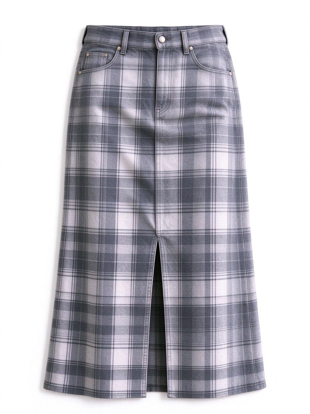 Ranch Ridge Western Denim Midi Skirt – Back View – Riley – Gray