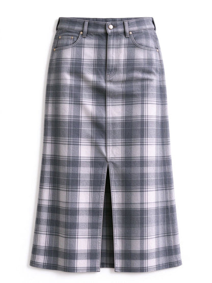 Ranch Ridge Western Denim Midi Skirt – Back View – Riley – Gray