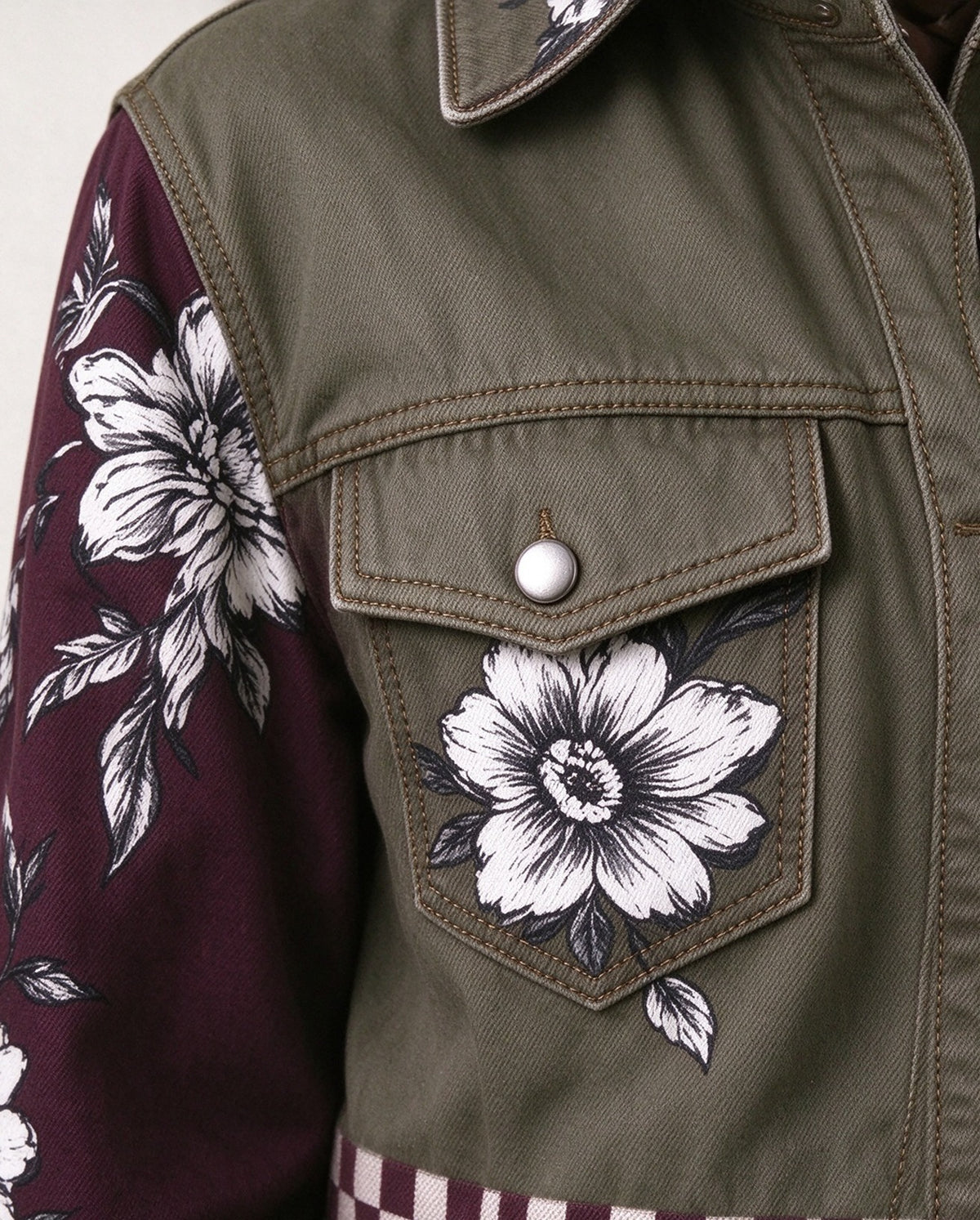 Saloon Rose Check Cropped Denim Jacket