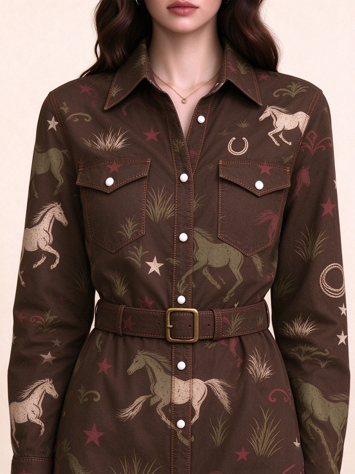 Sagebrush Ride Belted Shirt Dress