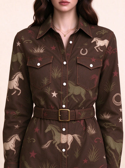 Sagebrush Ride Belted Shirt Dress