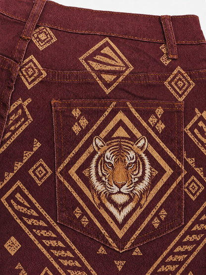 Tiger Ridge Maroon Wide-Leg Cropped Pants