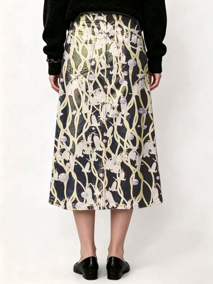 Prairie Blossom Ankle-Length Denim Skirt