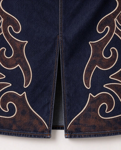Gunsmoke Scroll Denim Midi Skirt