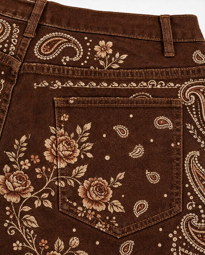 Desert Bloom Brown Floral Bootcut Jeans
