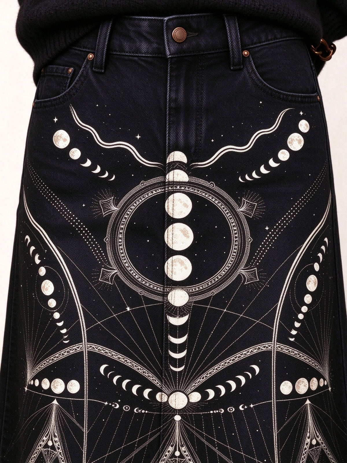 Moon Phase Ankle-Length Denim Skirt