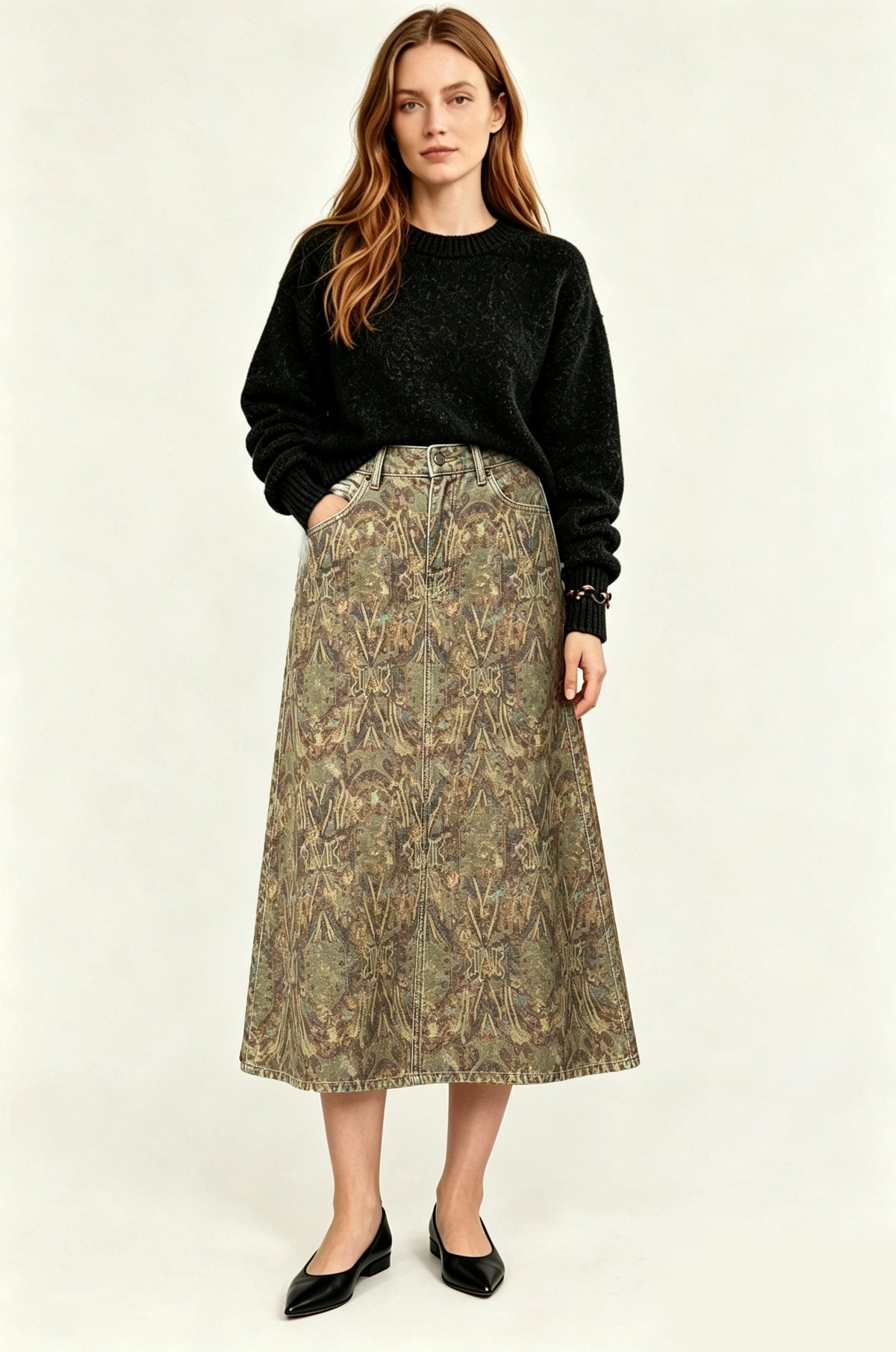 Frontier Bloom Ankle-Length Denim Skirt