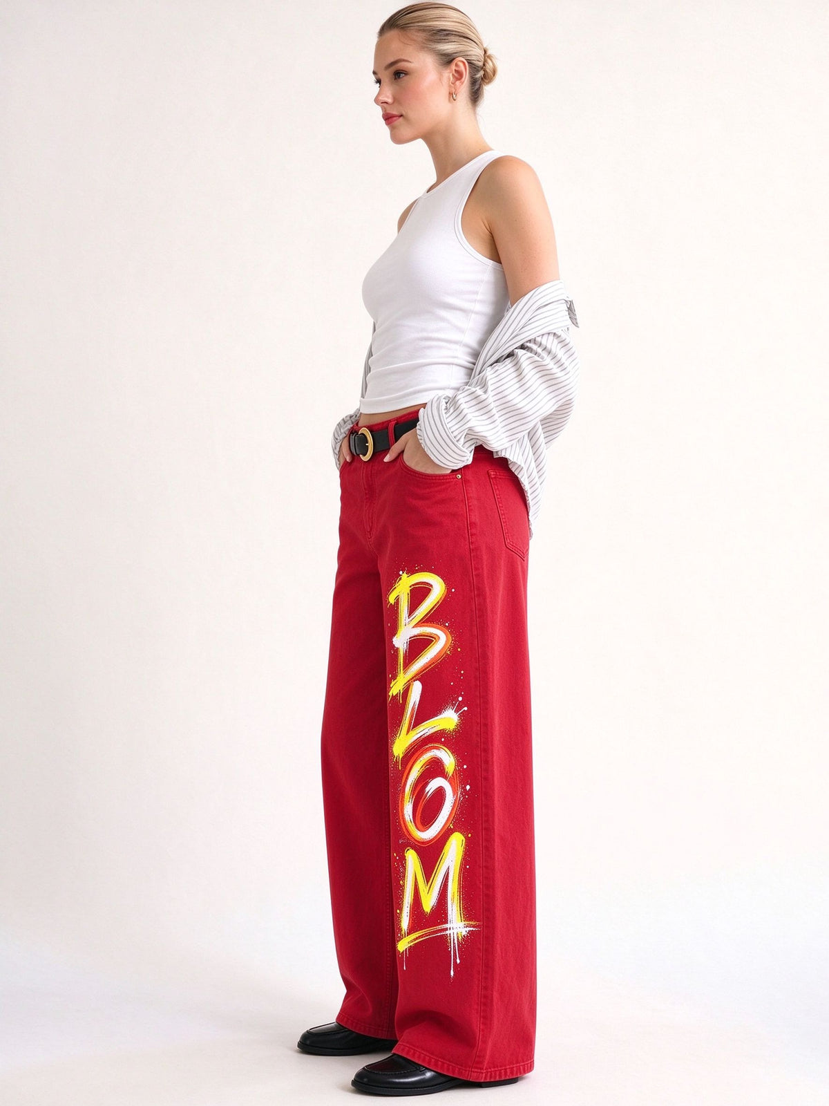 Cowhide Dust Spots Wide-Leg Jeans