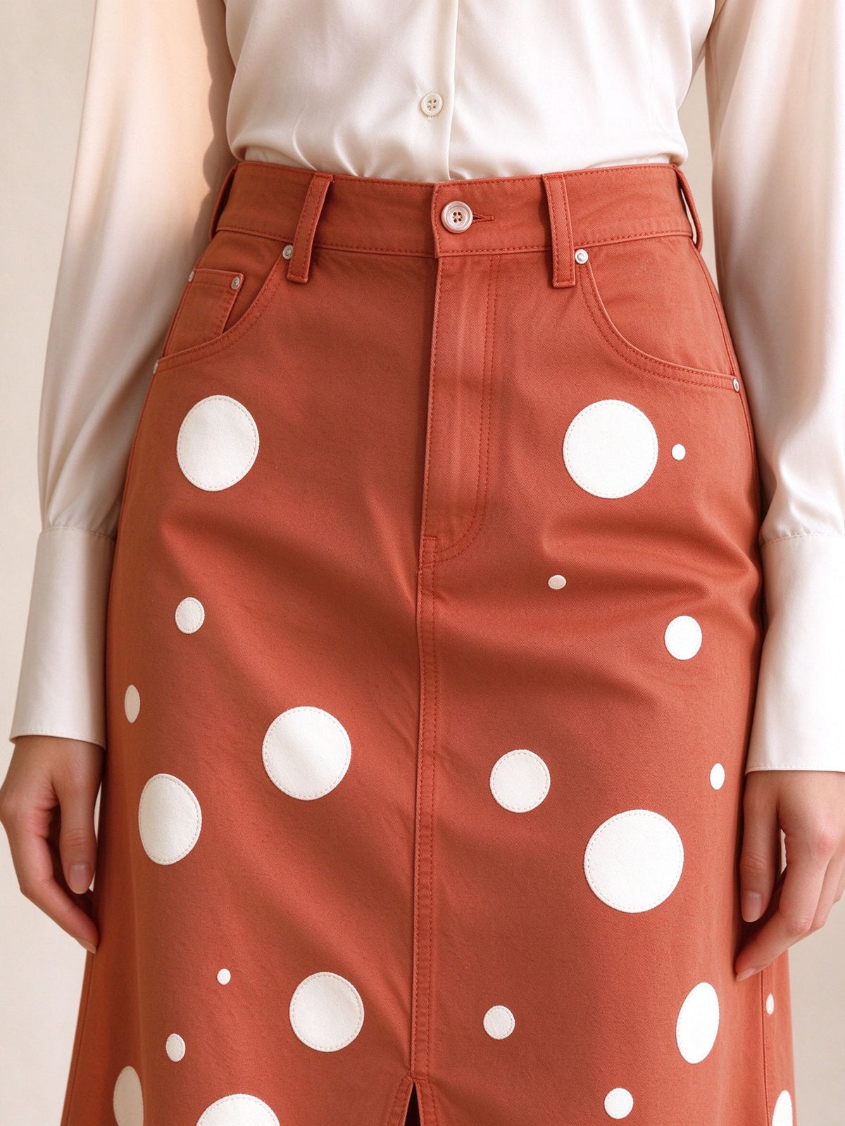 Cactus Bloom Terracotta Western Denim Midi Skirt – Back View – Riley – Terracotta