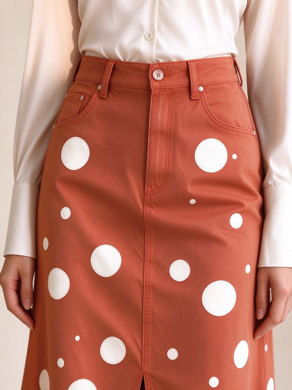 Cactus Bloom Terracotta Western Denim Midi Skirt – Back View – Riley – Terracotta