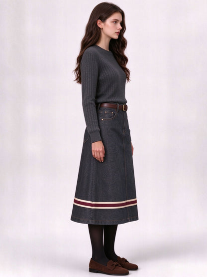 Frontier Crest Stripe Ankle-Length Denim Skirt