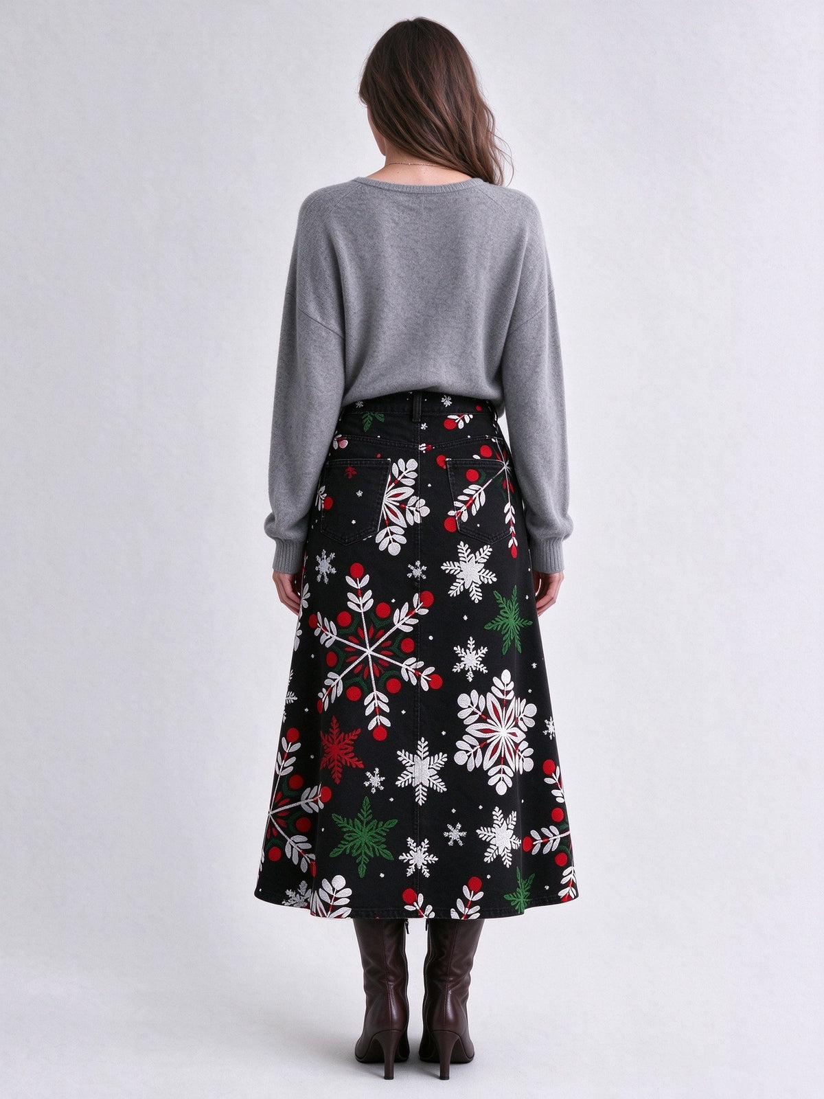 Snowflake Stampede Ankle-Length Denim Skirt